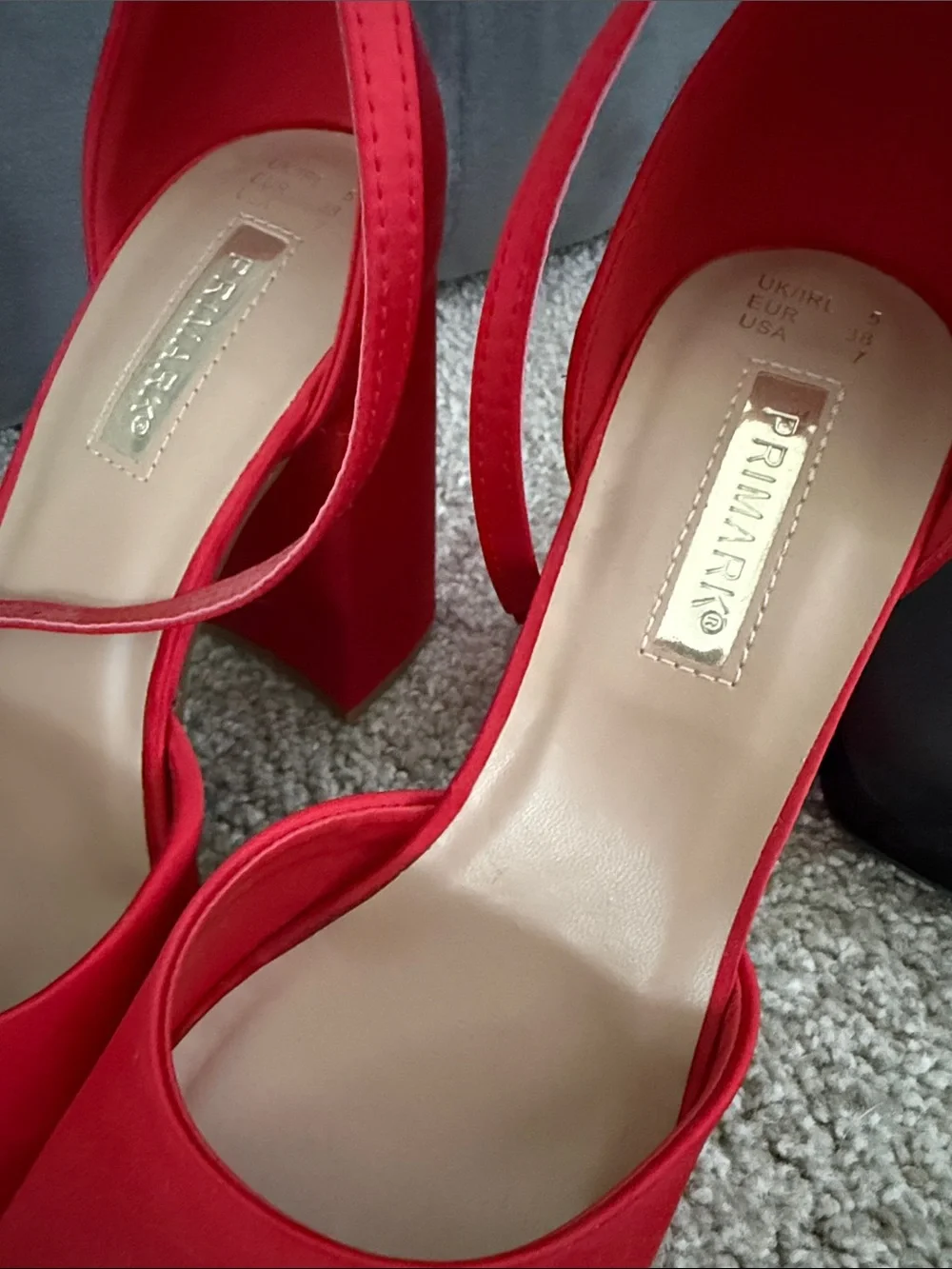 Primark Red and Black Platform Block Heel Ankle-Strap Pumps